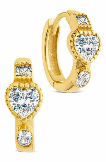 Sterling Forever Inez Dainty Cubic Zirconia Heart Micro Hoop Earrings
