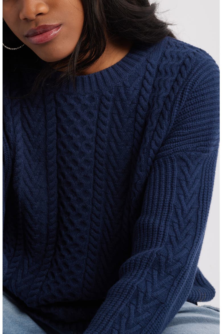 Oversize Cotton Blend Cable Sweater, Alternate, color, NAVY IRIS