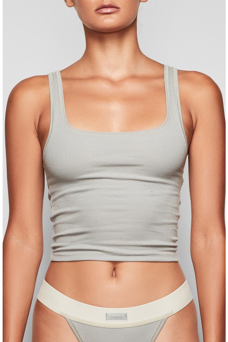 Stretch Cotton Rib Tank, Main, color, STONE