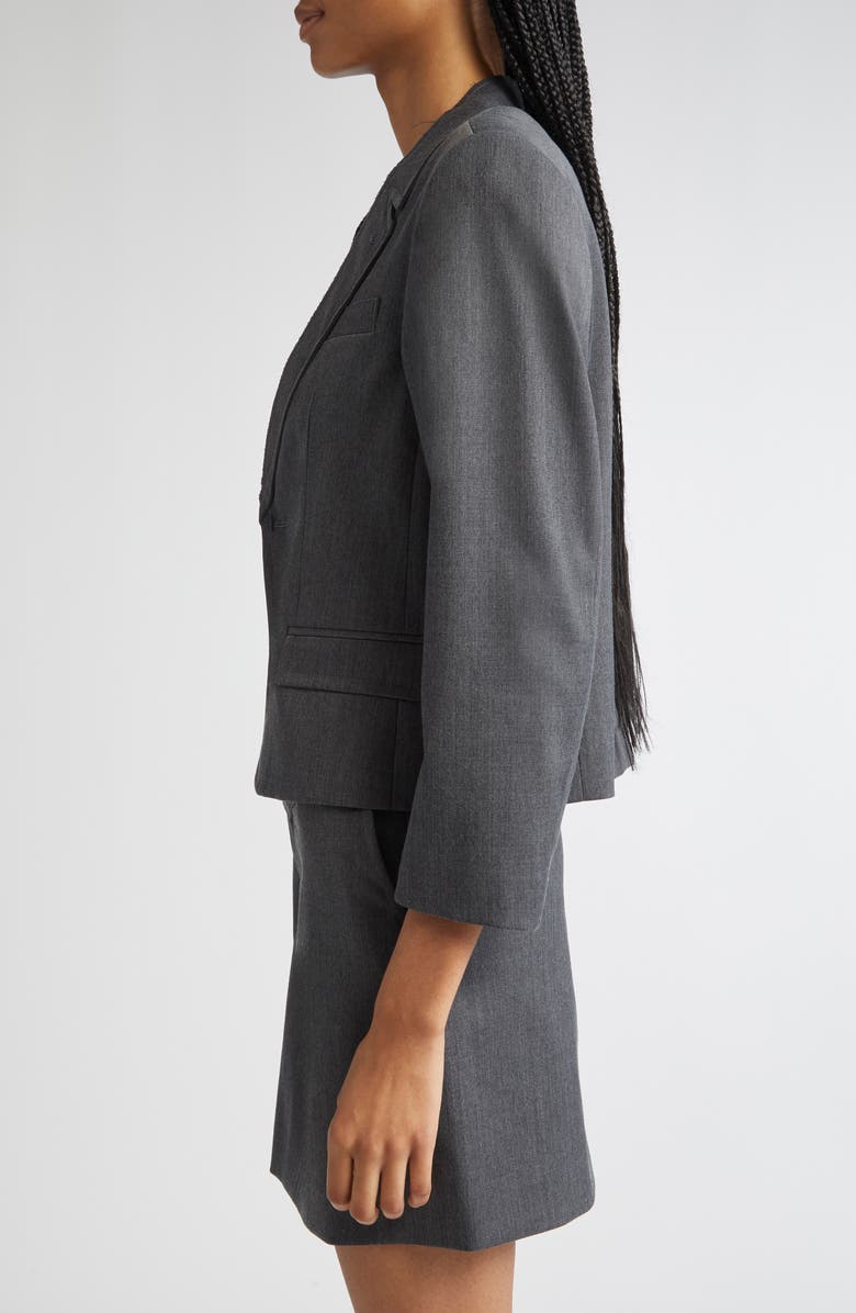 MM6 Maison Margiela Raw Edge Single Breasted Stretch Gabardine Blazer, Alternate, color, Dark Grey Melange