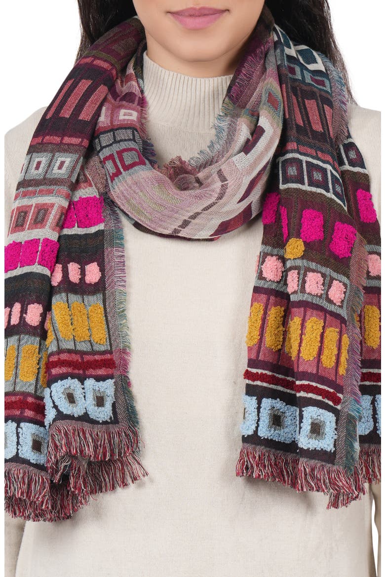 Embroidered Cotton & Wool Fringe Scarf, Main, color, WINE