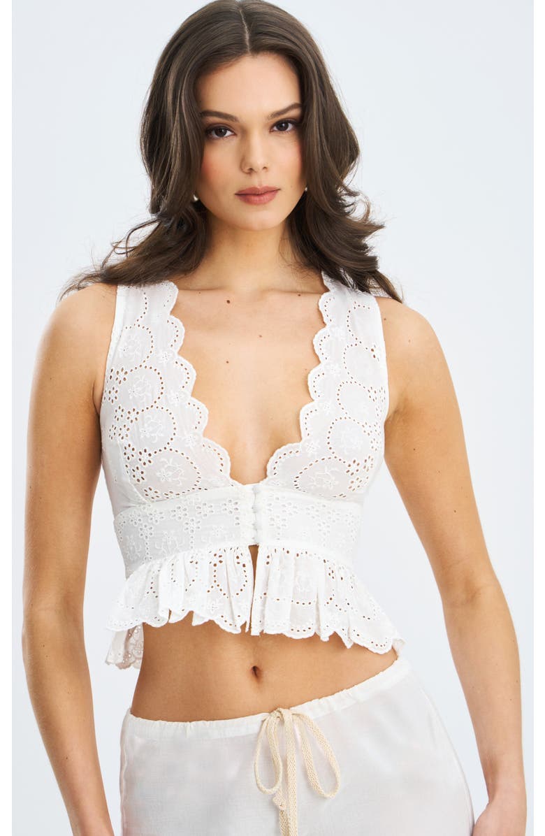 Miss Circle Raia Eyelet Wave Trim Crop Vest Top, Main, color, White