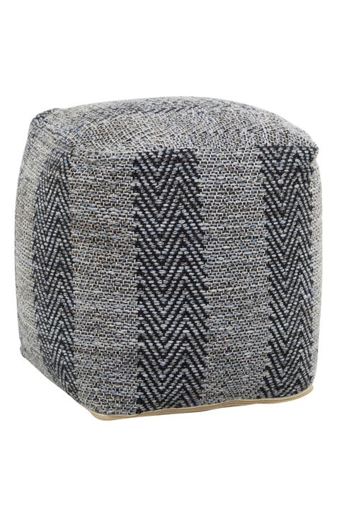 Black Fabric Pouf with Chevron Pattern