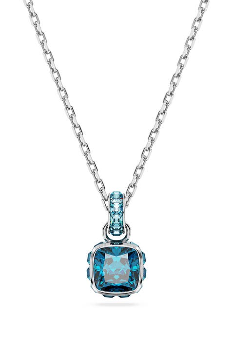 Square Cut Birthstone Crystal Pendant Necklace
