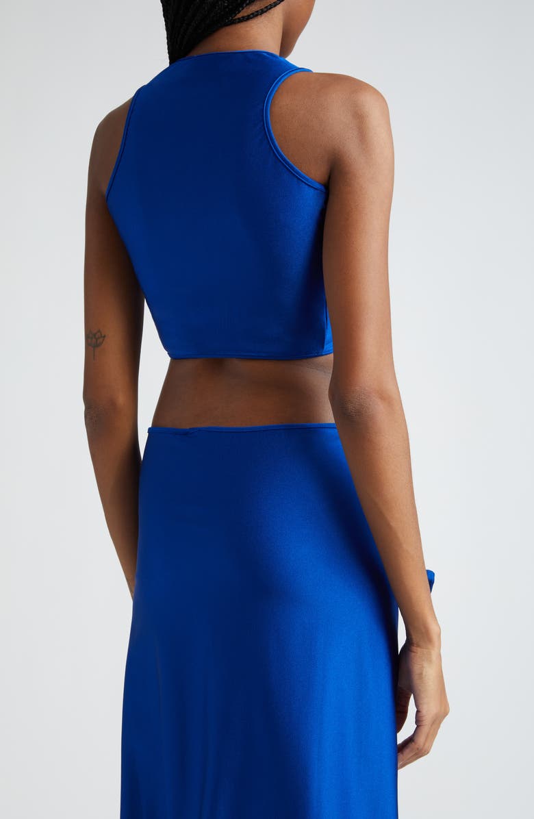 Coperni Rosette Racerback Stretch Jersey Crop Top, Alternate, color, Blue