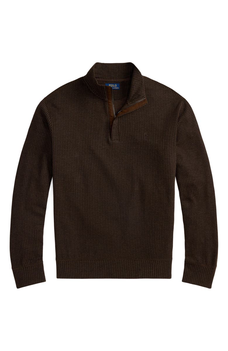 Polo Ralph Lauren Houndstooth Luxury Cotton Blend Quarter Zip Pullover, Alternate, color, Alpine Brown Dogtooth