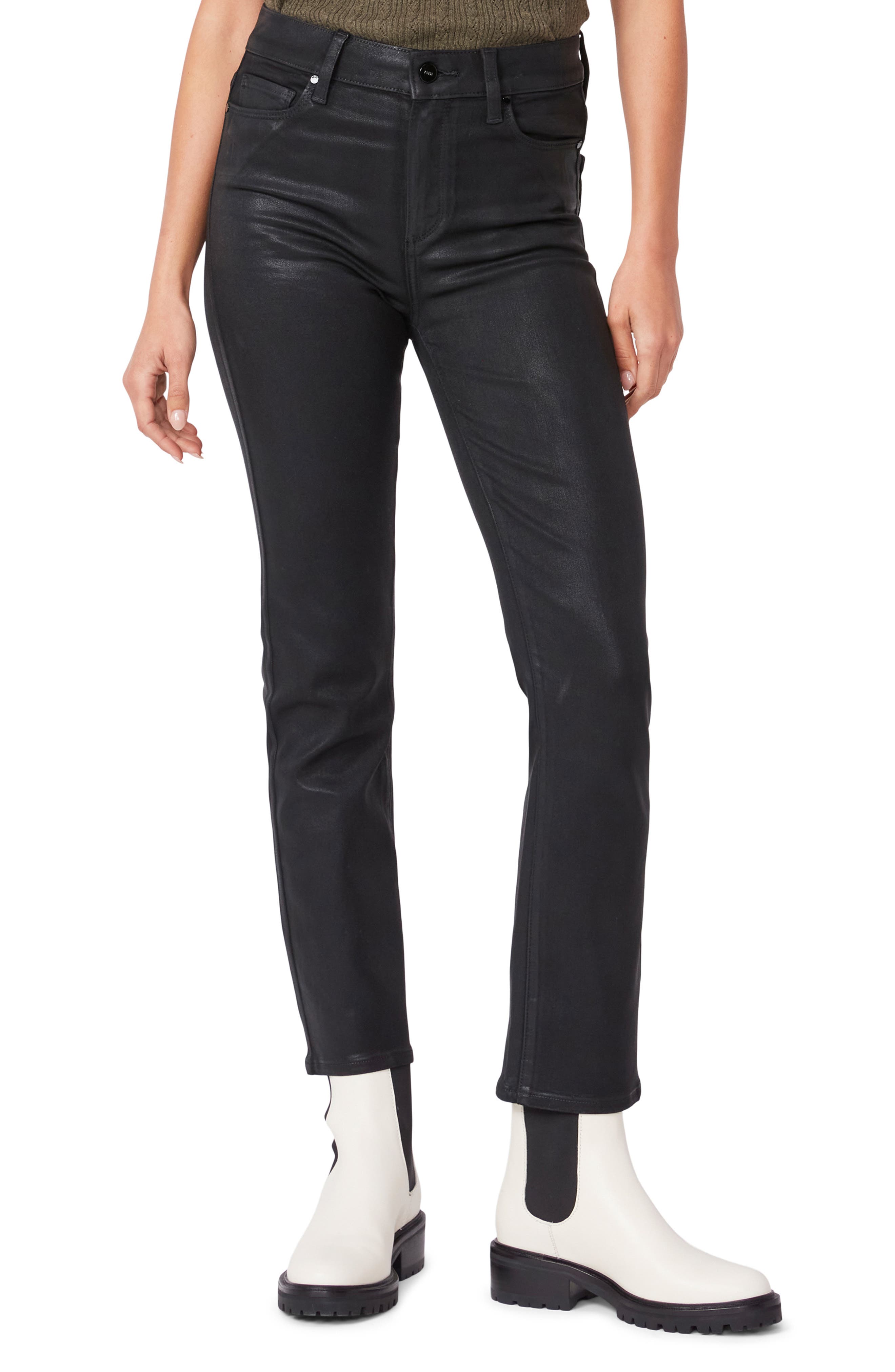 PAIGE Coated High Waist Straight Leg Jeans