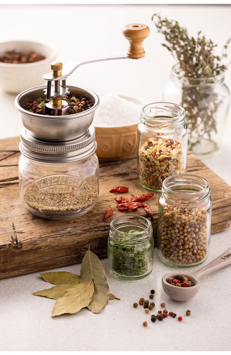 Kilner Seasoning Grinder, Refillable Glass Spice Mill with Stainless Steel Grinder, Alternate, color, Clear