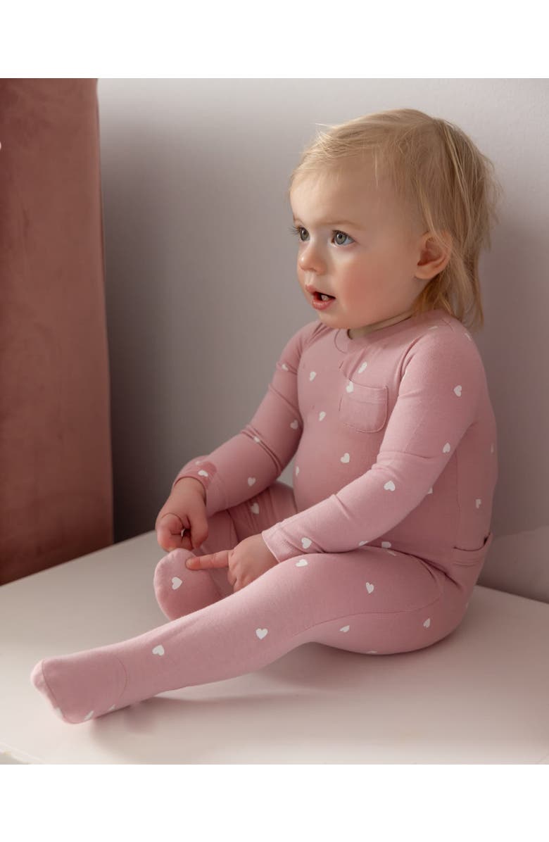 MiniMoi Kind Hearts Rayon Blend Footie, Alternate, color, Old Rose