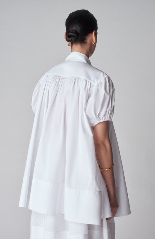 Co Puff Sleeve Gathered Tunic Shirt In White