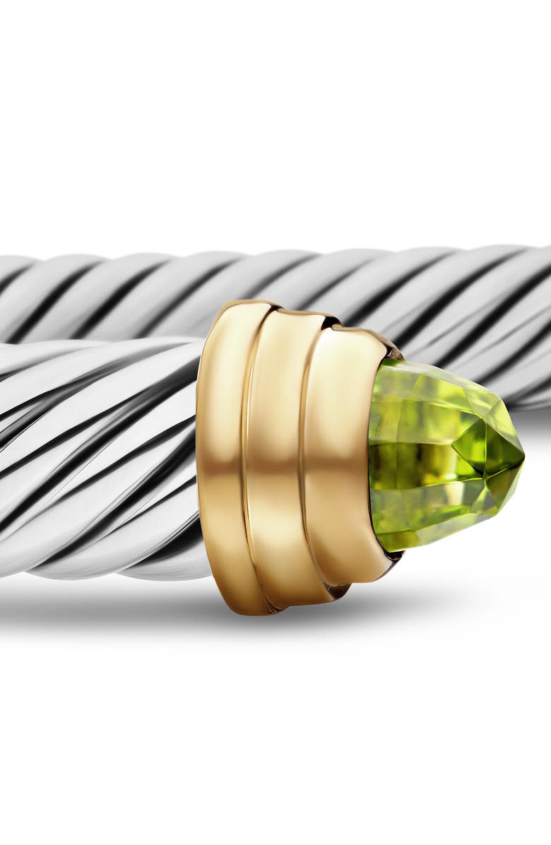 David Yurman Classic Cable Bracelet in Sterling Silver with 14K Yellow Gold and Peridot, Alternate, color, Silver