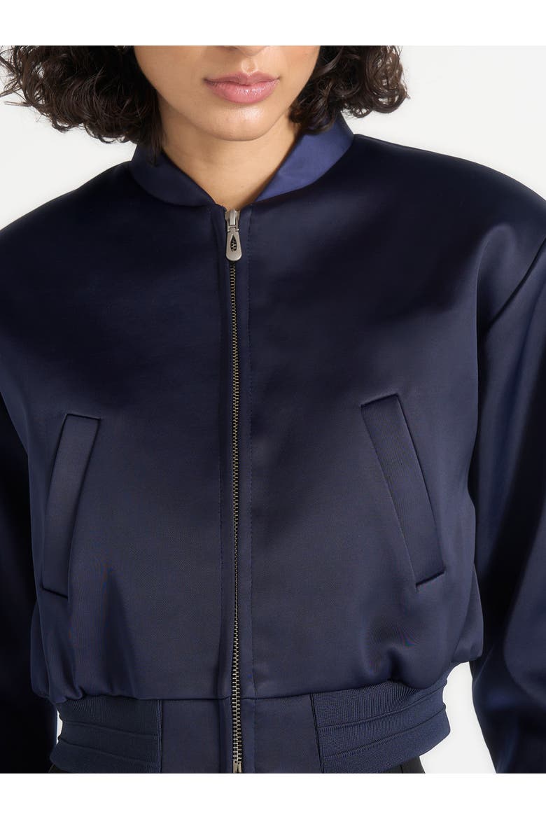 Monique Satin Wide Shoulder Bomber Jacket, Alternate, color, Navy