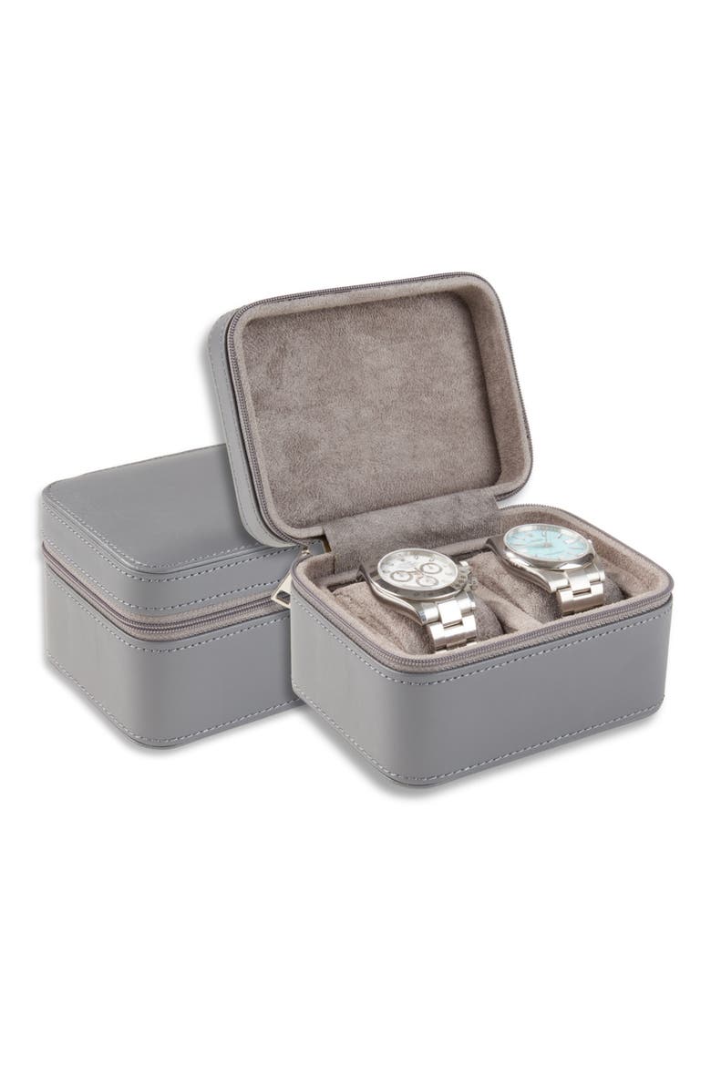 Matteo Leather Watch Case, Alternate, color, GREY