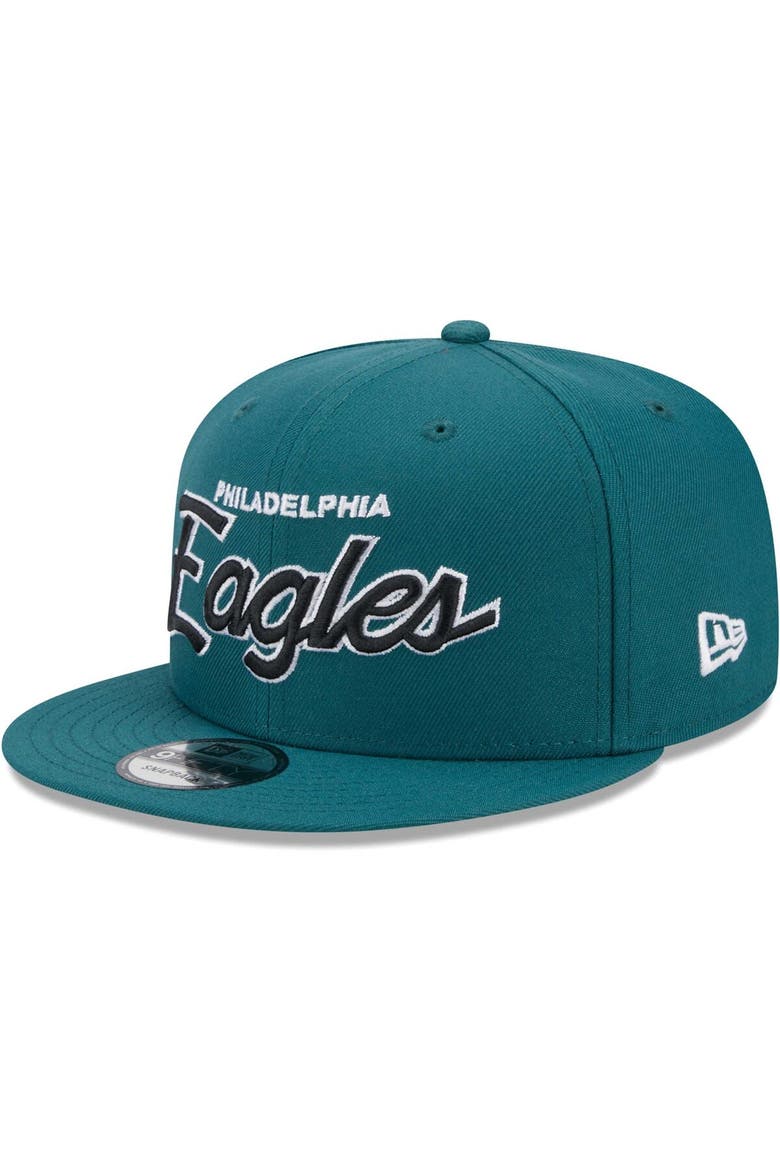 Men's New Era Midnight Green Philadelphia Eagles Main Script 9FIFTY Snapback Hat, Alternate, color, Green