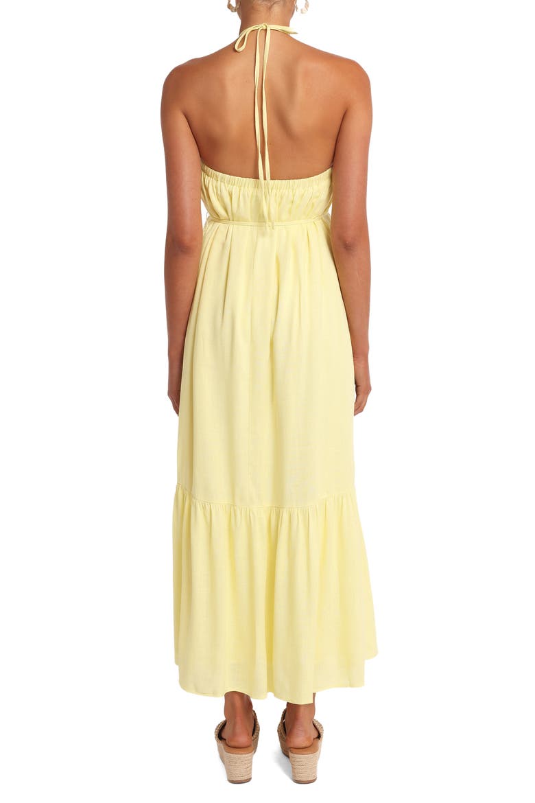 Halter Neck Linen Blend Maxi Dress, Alternate, color, LEMON
