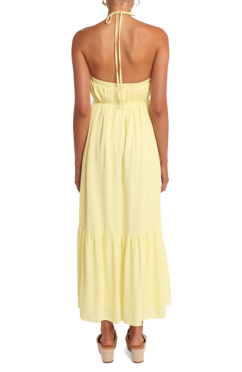 Petal & Pup Halter Neck Linen Blend Maxi Dress, Alternate, color, Lemon