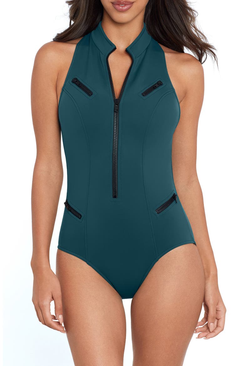 Coco Underwire One-Piece Scuba Swimsuit, Main, color, PALM GREEN