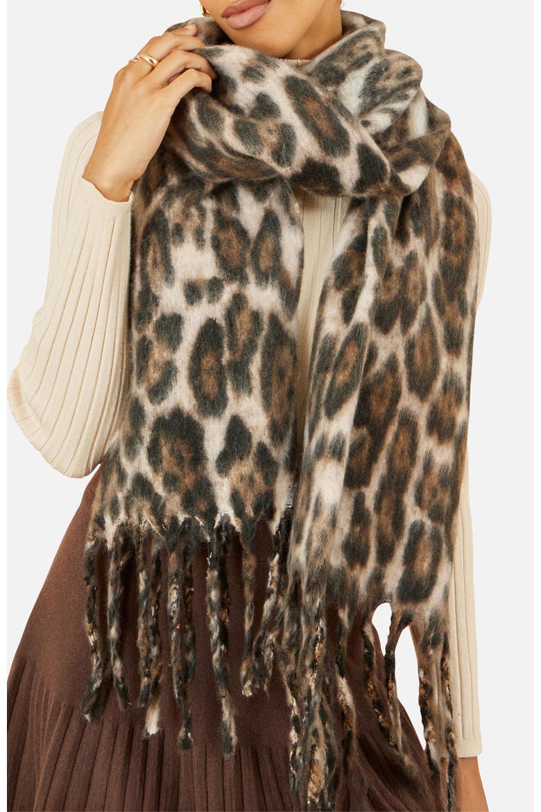Leopard Print Super Soft Scarf, Alternate, color, Brown