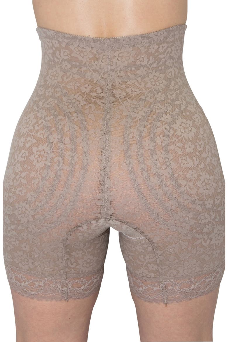 Extra Firm No Roll High Waist Lace Thigh Slimmer, Alternate, color, Mocha