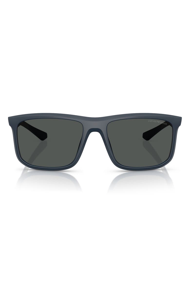 Emporio Armani 57mm Square Sunglasses, Main, color, Matte Blue / Dark Grey