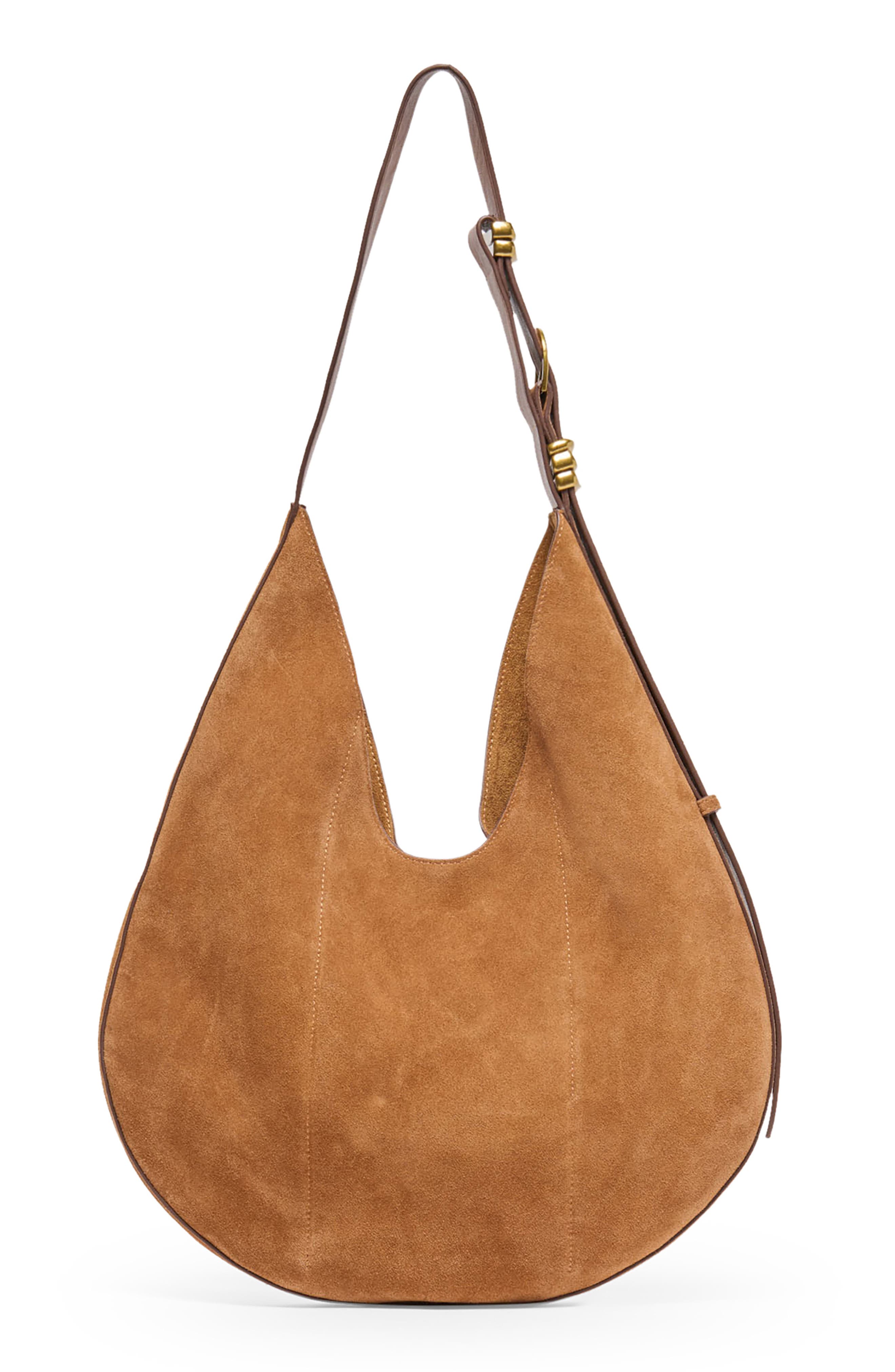 Esmira Nubuck Hobo Shoulder Bag, Main, color, SADDLE
