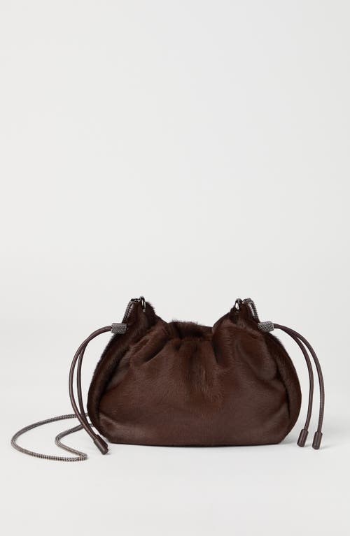 Brunello Cucinelli Calf Hair Mellow Mini Bucket Bag In Brown