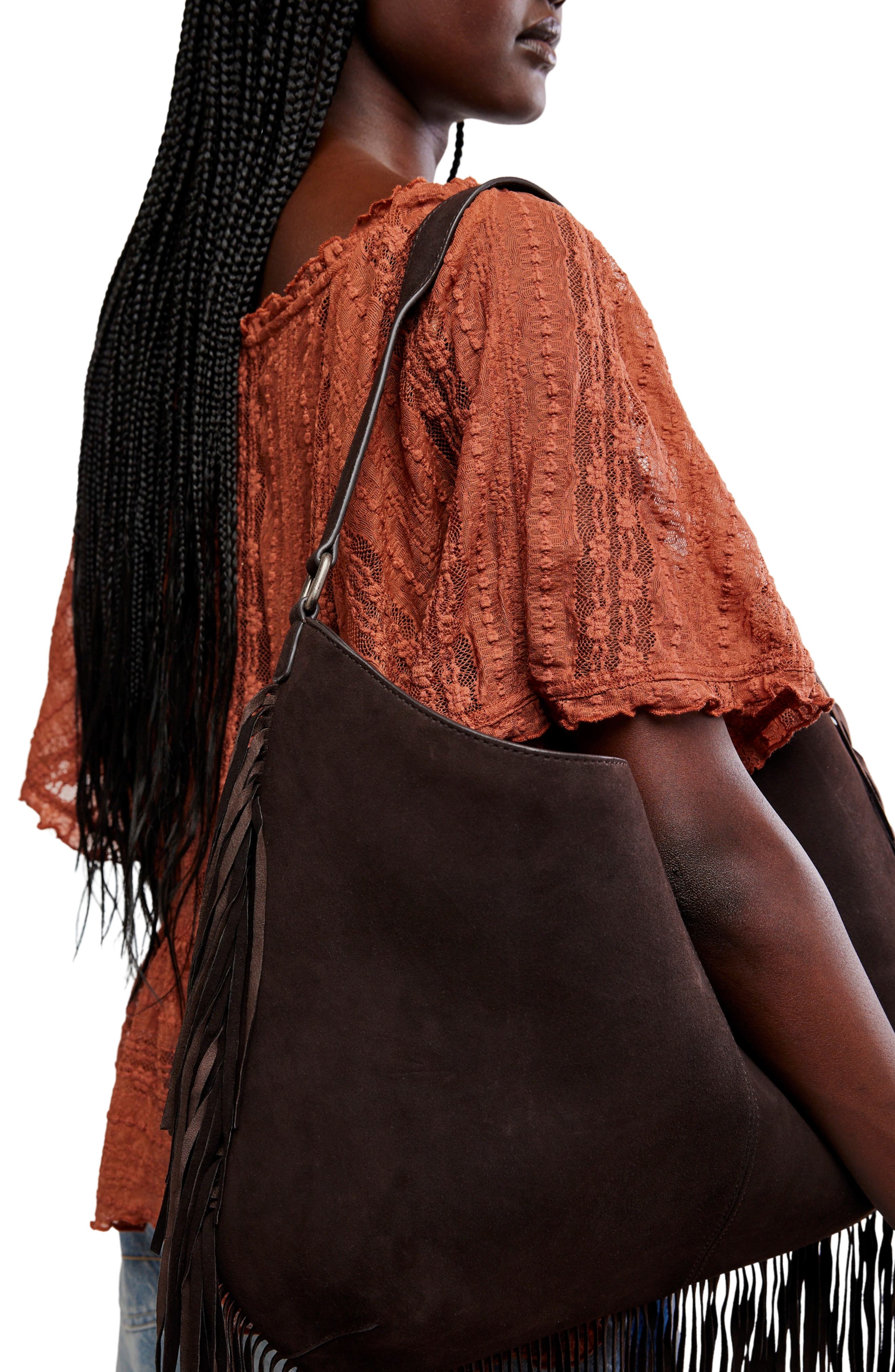 Finn Fringe Leather Shoulder Bag, Alternate, color, ESPRESSO