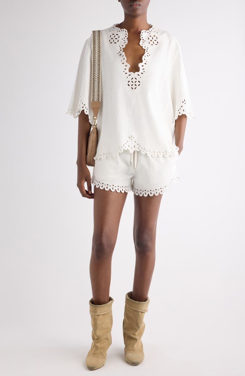 Isabel Marant Étoile Balyme Eyelet Detail Cotton Drawstring Shorts, Alternate, color, White