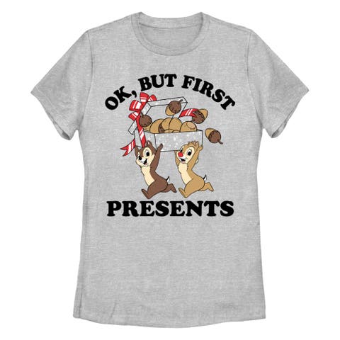 Women's Chip 'n Dale But First Christmas Presents  Graphic T-Shirt