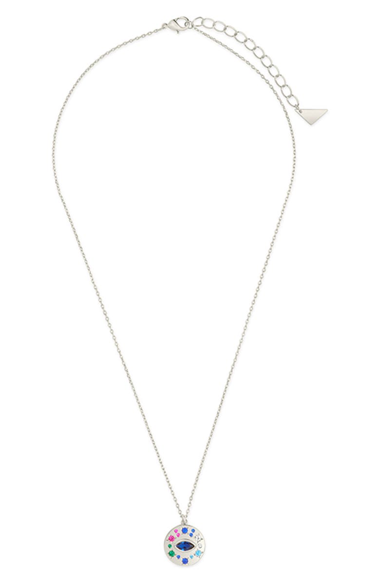 Sterling Forever Cubic Zirconia Evil Eye Protection Pendant Necklace, Alternate, color, Silver