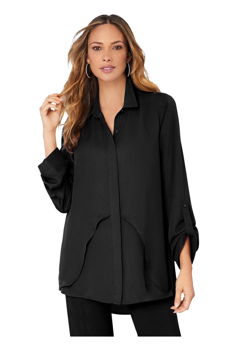 Roaman's Georgette Overlay Big Shirt, Main, color, Black
