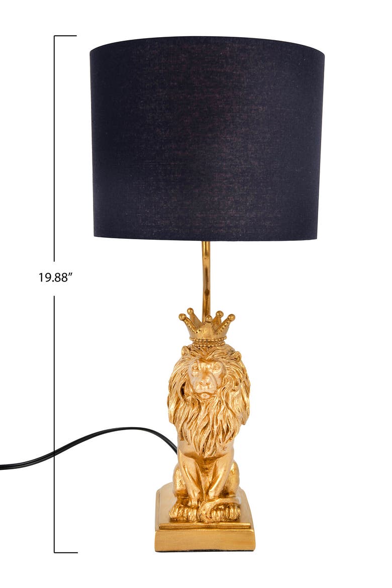 Resin Lion Table Lamp with Black Linen Shade, Gold Finish, Alternate, color, Gold