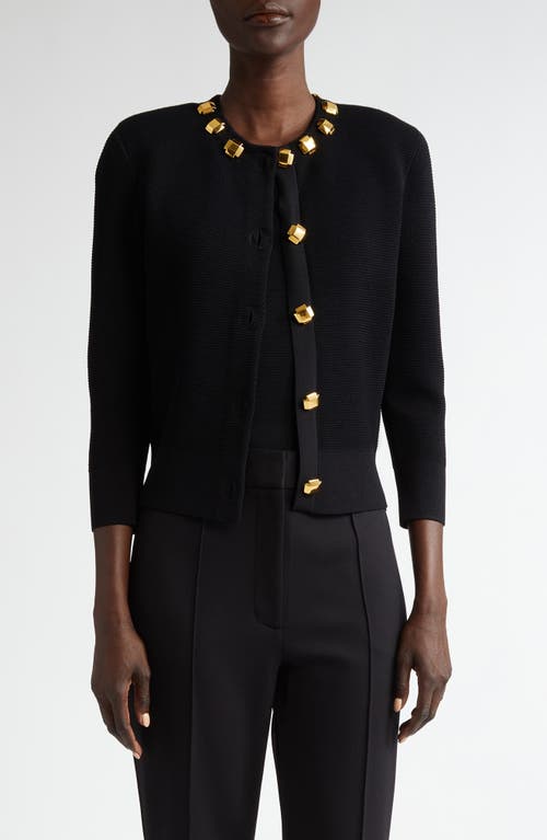 St. John Collection Studded Piqué Cardigan in Black 