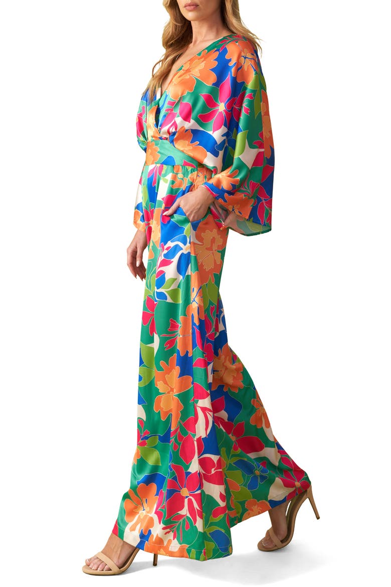 Wide Leg Long Sleeve Jumpsuit, Alternate, color, GREEN ORANGE