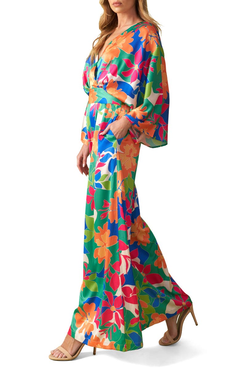 FLYING TOMATO Wide Leg Long Sleeve Jumpsuit, Alternate, color, Green Orange