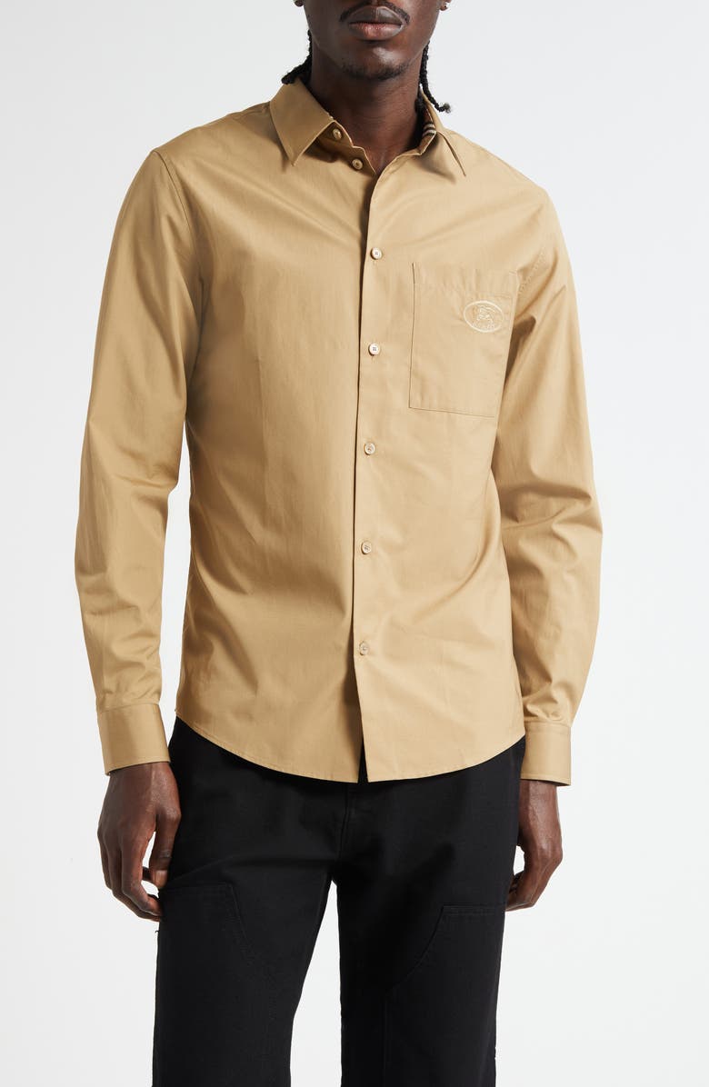 Burberry EKD Stamp Cotton Poplin Button-Up Shirt, Main, color, Puddle