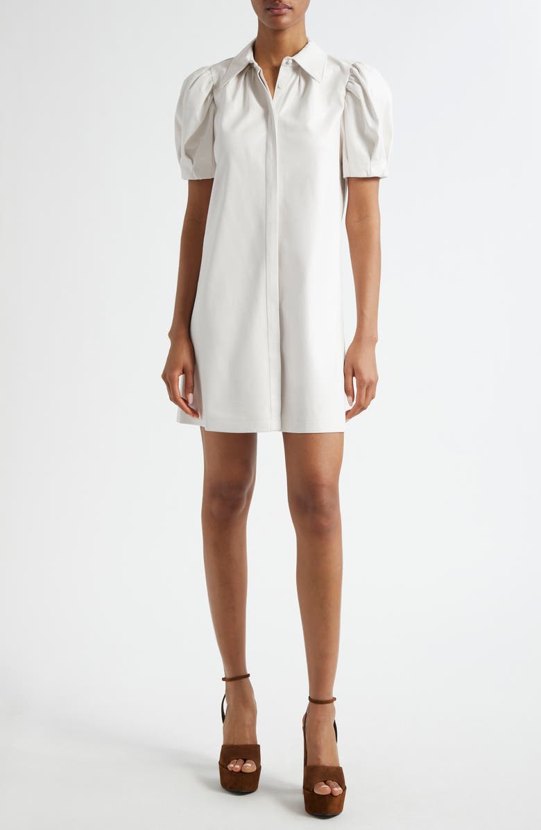 Alice + Olivia Jem Faux Leather Shift Dress, Main, color, Off White