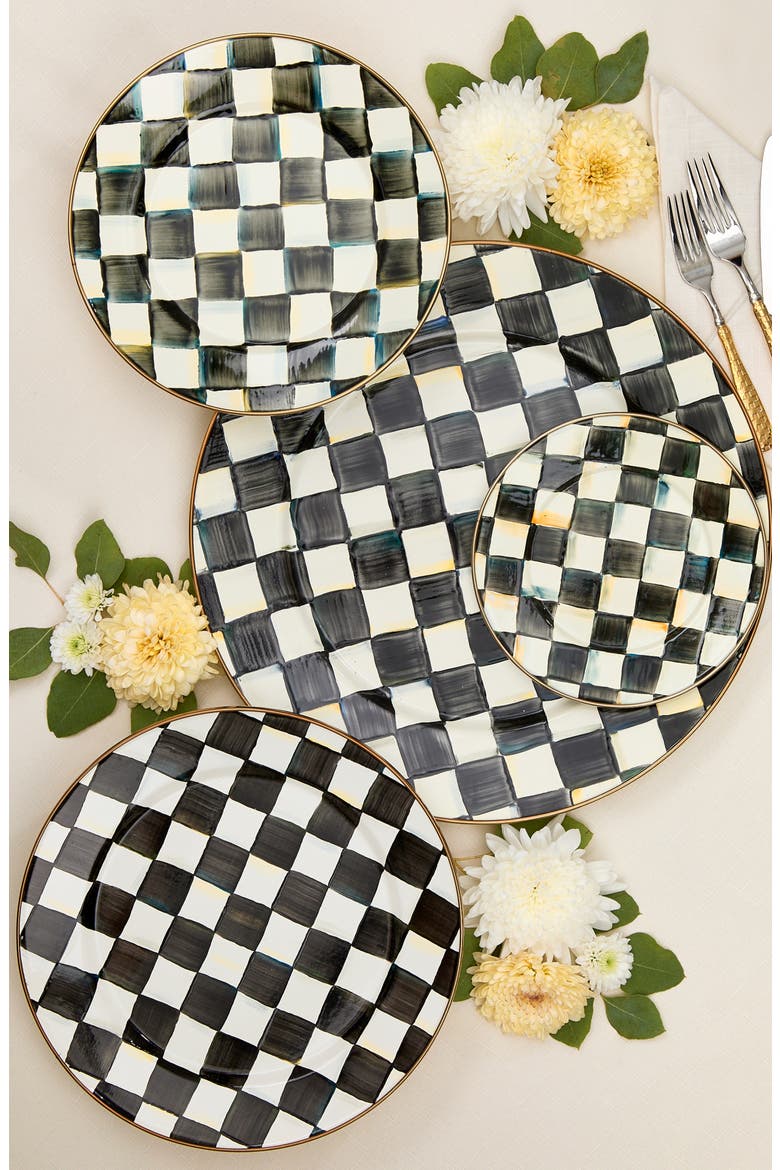Courtly Check Enamel Serving Plate, Alternate, color, BLACK/ WHITE