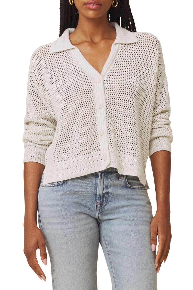 Haven Openwork Cotton Johnny Collar Cardigan, Main, color, PALE OAK WHITE