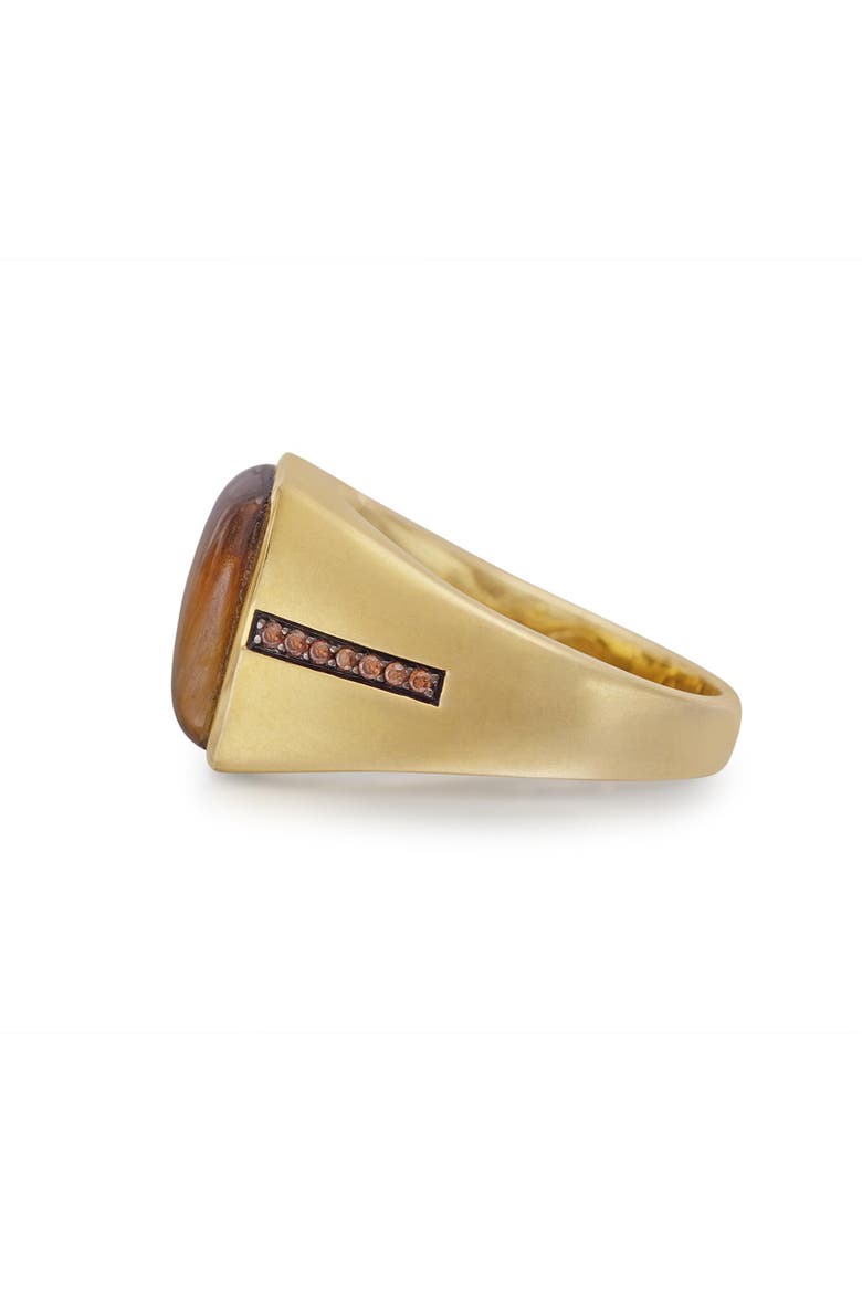 Chatoyant Yellow Tiger Eye Silver Diamond Men Signet Ring, Alternate, color, 14KT Gold Vermeil on Sterling