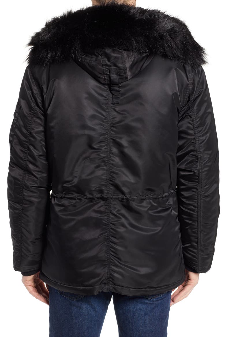 Satin Flight Parka with Removable Faux Fur Lining, Alternate, color, BLACK