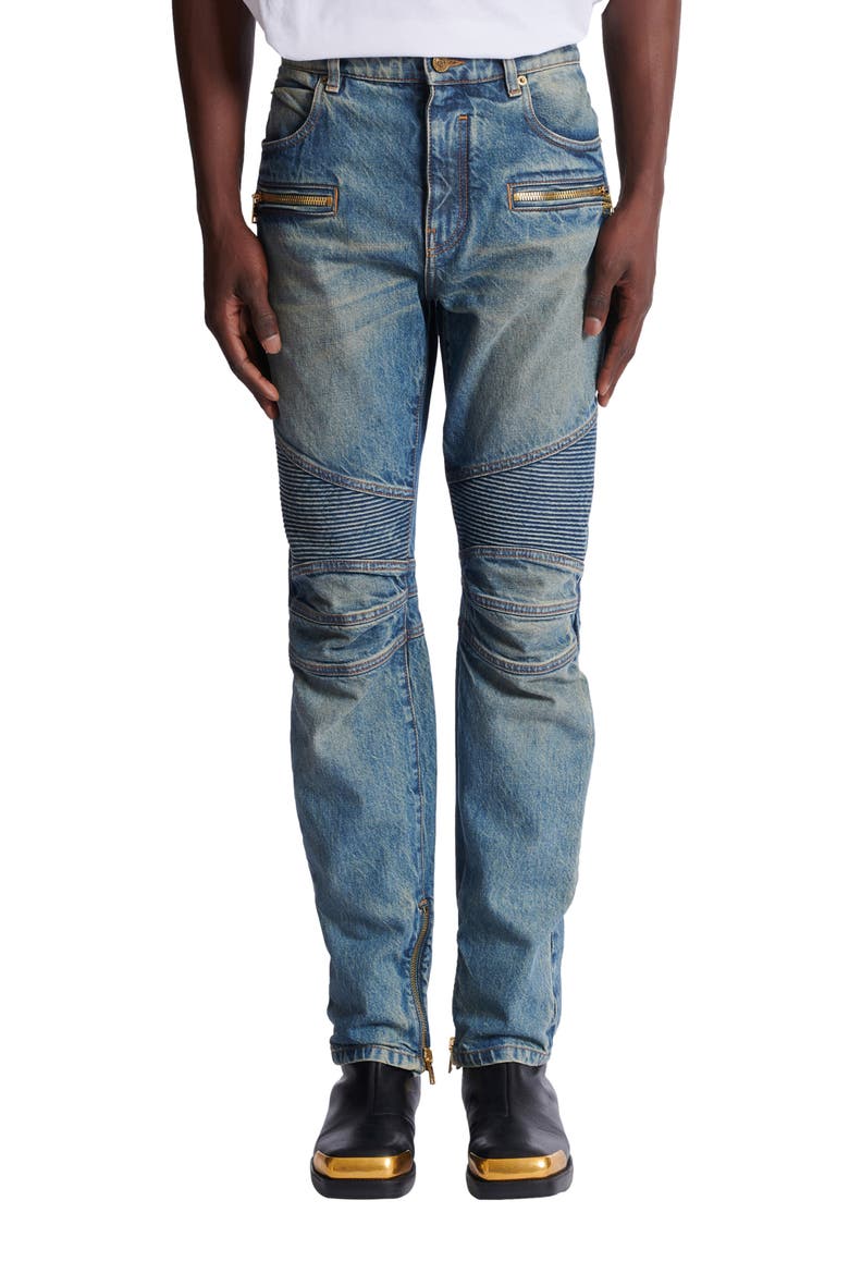 Biker jeans in vintage denim, Alternate, color, blue