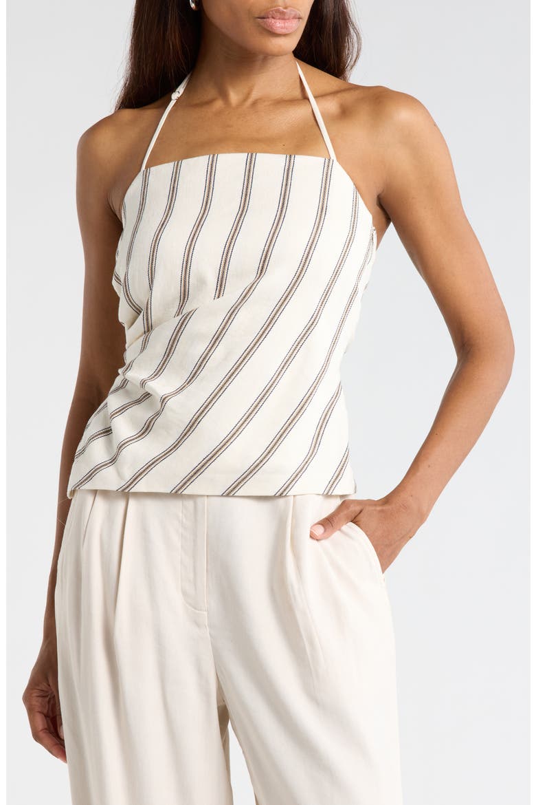 Stripe Linen Blend Halter Top, Main, color, CREAM STRIPE