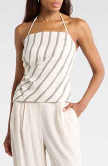 A.L.C. Charlotte Stripe Linen Blend Halter Top