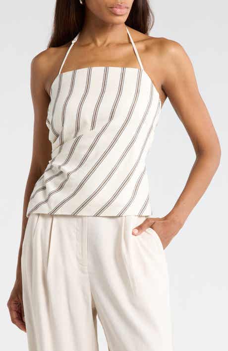 A.L.C. Charlotte Stripe Linen Blend Halter Top