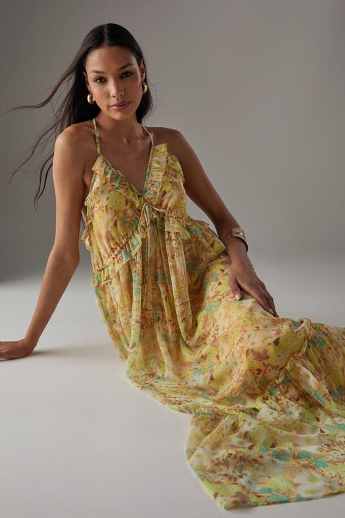 Warehouse Chiffon Ruffle Strappy Floaty Maxi Dress In Yellow