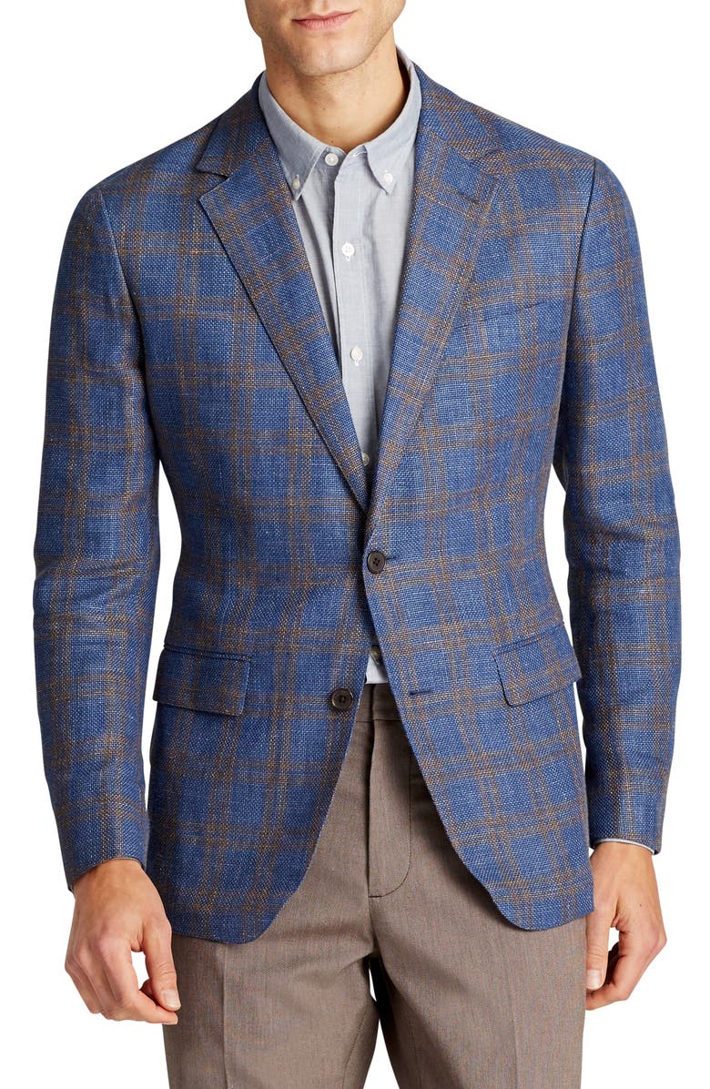 Bonobos Slim Fit Plaid Linen Blend Unconstructed Blazer, Main, color,