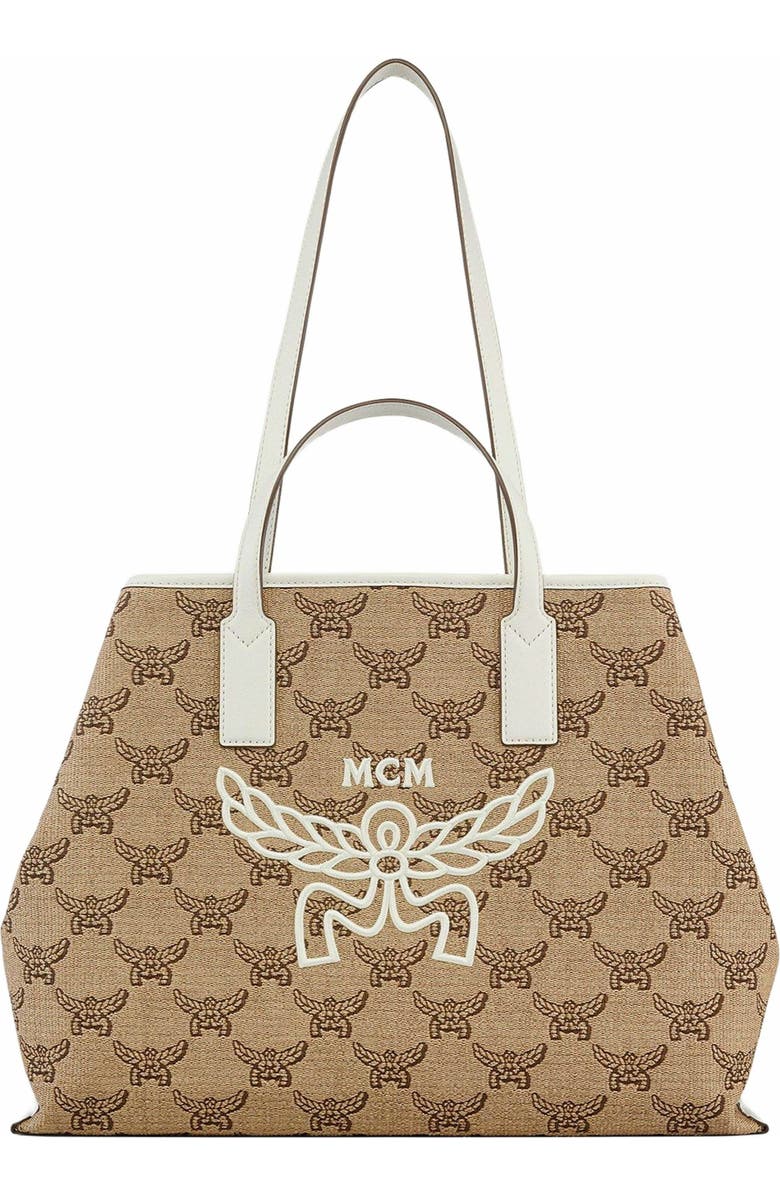MCM Himmel Shopper in Lauretos Raffia Jacquard, Alternate, color,
