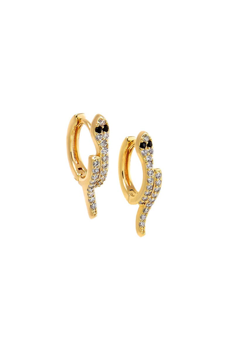 BY ADINA EDEN Colored Eye Snake Huggie Earring, Main, color, Gold