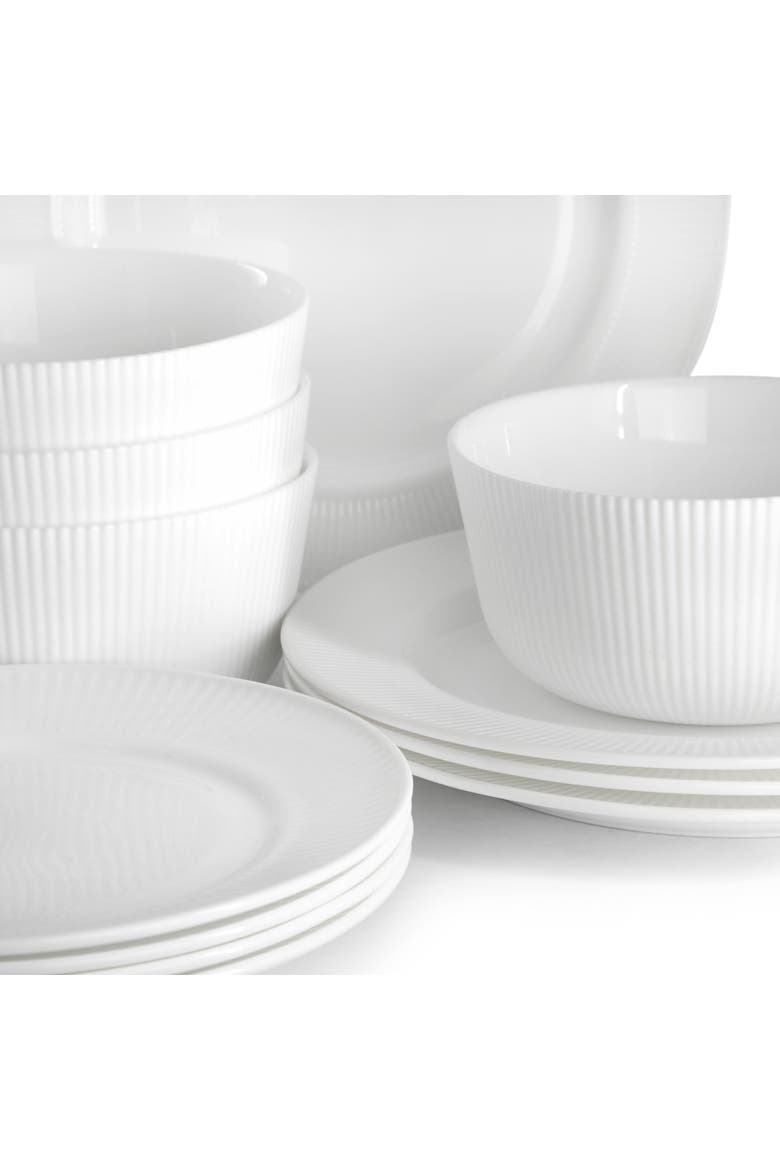 Swanton Stripe 12 Piece Break-Resistant Opal Glass Dinnerware Set, Alternate, color, White